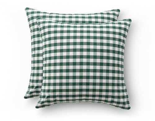 GAMUSI Juego 2 Funda Cojín Vichy a Cuadros 45x45 - Fundas cojín Decorativas sofá con Cremallera algodón Transpirable y Suave, Color Verde