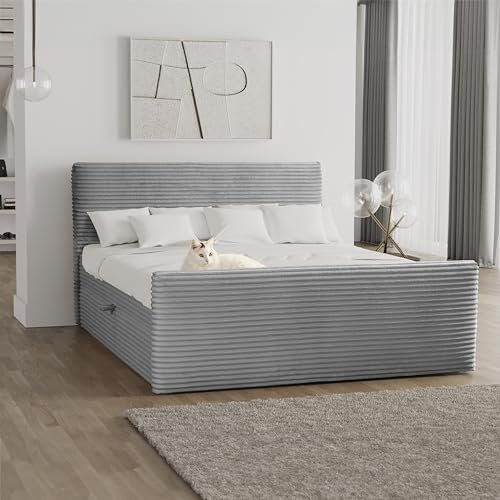 Kaiser Möbel - Bett 180x200 cm, Boxspringbett mit Bettkasten und Topper, Polsterbett für Schlafzimmer, Doppelbett mit Stauraum und Gepolstertes Kopfteil, Toppermatratze aus Viscoschaum - TRENTO - Grau
