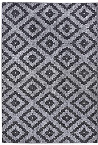 Teppich Boss - Wendeteppich Malta Schwarz Silber Indoor & Outdoor, Größe:200x290 cm