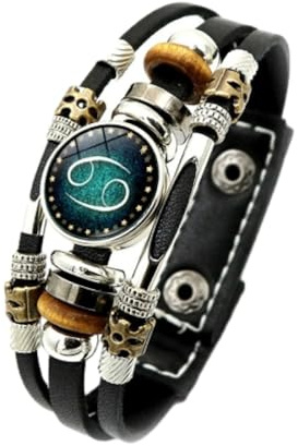 UOMSKTY Leuchtendes Armband Mit 12 Sternzeichen – Sternbild-Manschettenarmband, Astrologie, Geflochtenes Leder-Manschettenarmband, Mehrlagiges Punk-Lederarmband Für Herren Und Damen