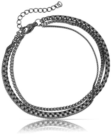 Made by Nami Mehrreihiges Armband Herren Schwarz Männer Schmuck Wasserfest 18 cm + 5 cm Länge