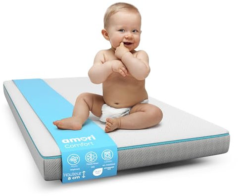 AMORI Comfort Babymatratze 70x140 – 8 cm Dicke Baby Bett Matratze – Oeko-TEX Zertifiziert – Matratze 70x140 für Reisebett Baby – Kinderbett Atmungsaktiv & Hypoallergen