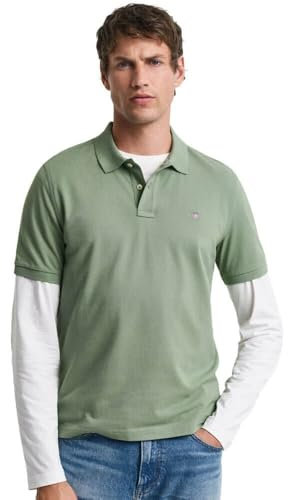 GANT Herren REG Shield SS Pique Polo Polohemd, Kalamata Green, M