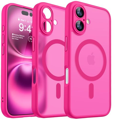 CANSHN Cover Magnetica per iPhone 16 Plus(6,7 Pollici), Compatibile con MagSafe, [Protezione Completa Della Fotocamera], Custodia Traslucida Opaca Protettiva Sottile Antiurto,Rosa Calda
