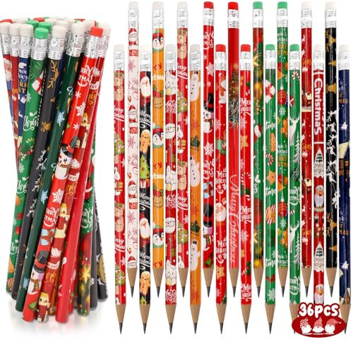 MestectPET Bleistifte Weihnachten, 36 Stück Bleistifte mit Radiergummi, Schreibstifte Kinder Deko für Adventskalender zum Befüllen, Weihnachtsstifte für Kinder Studenten Weihnachten Party