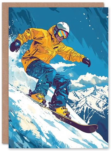 Artery8 Snowboarding Winter Sport Slope Snowboarder Blank For Him Or Her Art Birthday Card