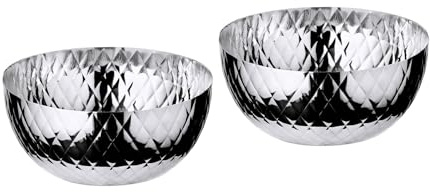 EDZARD Dekoschale Ponza 2er-Set (Ø 15 cm, H 10 cm), gemustert | Edelstahl hochglanzpoliert, Obstschale Silber, Servierschale, Tischdeko, Geschenkidee Hochzeit Muttertag