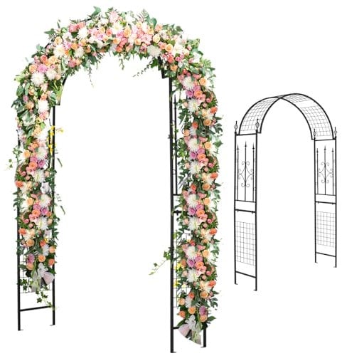 TANGZON 2.2M/2.3M/2.5M Garden Arch, Heavy Duty Metal Roses Vines Climbing Plants Support Archway, Outdoor Patio Yard Lawn Arches Arbour Trellis for Wedding Party Decoration (143 x 40 x 234 cm)