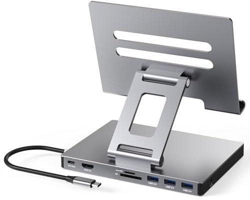 USB C Hub Stand, Adapter for iPad Pro M4 M2 M1 13 12.9 11 inch iPad Air Docking Station Foldable 4K 60Hz HDMI, PD Charging, SD/TF Card Reader, 3 USB 3.0, 3.5mm Audio, iPad Dock Accessories