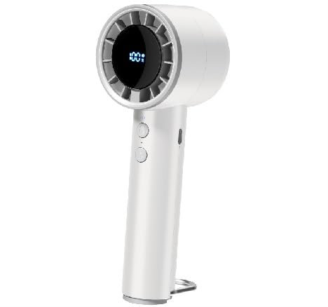 OUILA Mini Portable Handheld Fan with LED Display, 3000mAh USB Rechargeable Hand Fan with 5 Speeds for Travel Camping Home Office - White