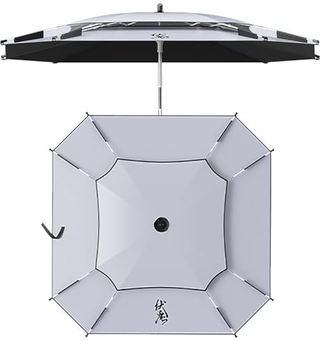 Ombrellone da Pesca Quadrato Ombrello da Spiaggia da Viaggio, Girevole A 360°, Spesso Telo in Vinile, Strato di Isolamento Termico, Impermeabile, per Giardino Terrazza Campeggio Giochi All'aperto