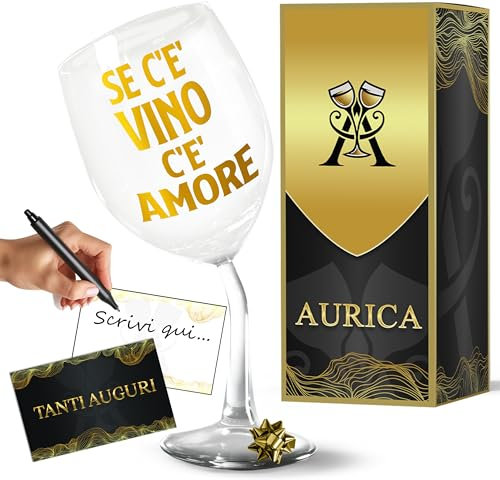 Aurìca Calice Vino Personalizzato SE C'E' VINO C'E' AMORE - Bicchiere Piegato In Cristallino Da 440 Ml Per Celebrare L'amore... E Il Buon Vino! Idea Regalo Originale Per Lui