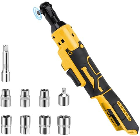 Bekasa Cordless Ratchet Wrench for DeWalt 18V 20V, 3/8 Electric Ratchet Wrench with 7 Sockets 260RPM Cordless Ratchet Kit 1/4 Adapter Extended Electric Wrench for Furniture, Auto Repair