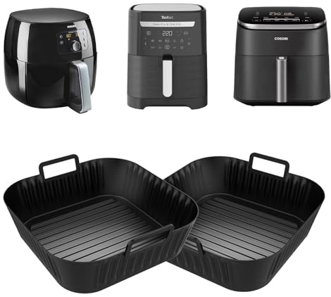 XIKAYA 2 Stück Silikon Backform für Heißluftfritteuse (21cm) – Wiederverwendbar, für Philips/Tefal/COSORI (5-6,2L) | XL bis 230°C, Anti-Haft, Öko-Alternative zu Backpapier