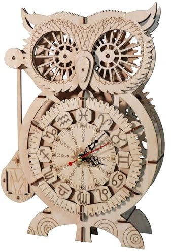 3D Holzpuzzle Owl Uhr Geräuschlose Bausatz DIY Holz Eule Pendeluhr Modellbausatz Sternzeichen Clock – Eleganter Heimdekor Sinnvolles Geschenk für Sie