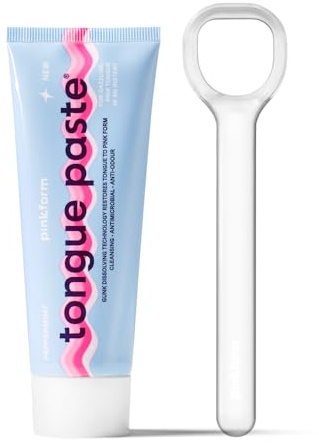 Pinkform Tongue Cleansing Kit - Next-Gen Tongue Scraper + Tongue Paste™ - NEW Tongue Cleanser Instantly Lifts-Away Grime - Helps Support Fresher Breath & Improve Oral Hygiene - Made in UK