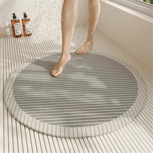 Odot Rotondo Tappeto Doccia Antiscivolo, Moderno Tappetino da Bagno in Luffa PVC, Tappeto Lavabile Morbida, Tappeti Bagno Asciugatura Rapida con Scarico per Area Umida (Grigio,100cm)
