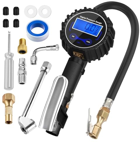 Reifendruckprüfer, Luftdruckprüfer, 200 Psi Digitaler Reifenfüller Manometer, Digitaler Reifenfüller Set, Multifunktional Digitaler Reifendruckmesser, Druckluft Zubehör Für Auto Motorrad Fahrrad