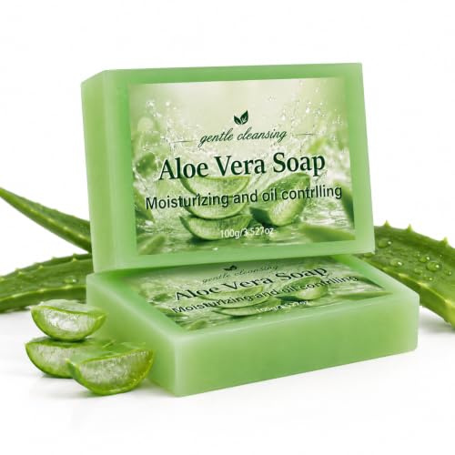 2PCS Aloe Vera Soap Bar, Plant-Based Soap Bars for Face and Body Wash, Exfoliating Body Scrub,Gentle Cleansing Bath Soap with Aloe Vera Extract, Refreshing & Non-Drying, Suitable for All Skin Types