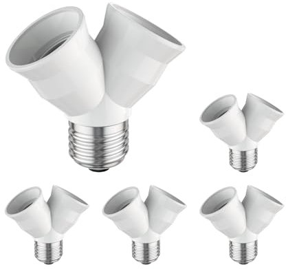 ledscom.de 5 Stück E27 Sockel, 2-fach Splitter-Adapter, weiß