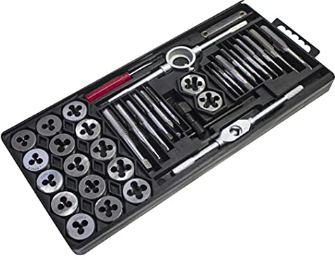 Amtech 40pc Metric Tap and Die Set, High Carbon Steel with Wrenches and Thread Gauge, Ideal for Creating and Repairing Threads in Metal