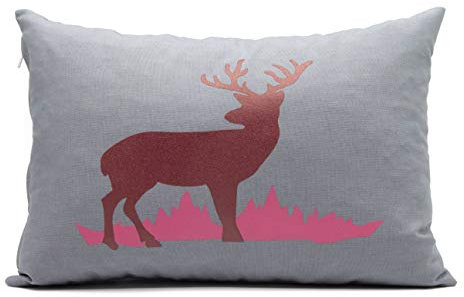 Tiroler Zirbenkissen 30x20 cm Hirsch dunkelrot - handgemachter Polster aus hochwertigen Zirben