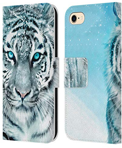 Head Case Designs Offizielle Aimee Stewart Weisser Tiger Tiere Leder Brieftaschen Handyhülle Hülle Huelle kompatibel mit Apple iPhone 7/8 / SE 2020 & 2022