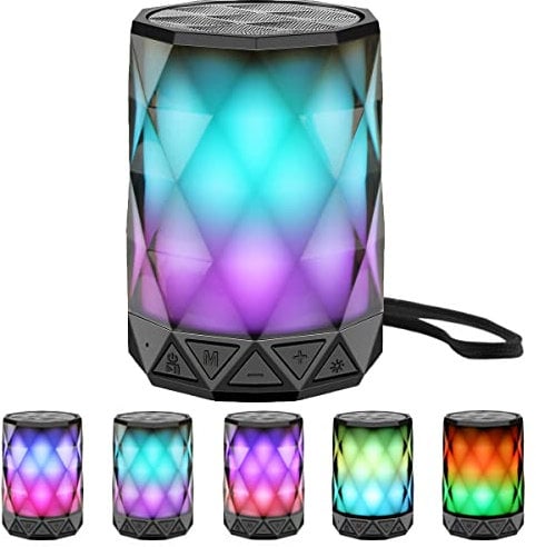 LFS Portable Bluetooth Speaker with Lights, Night Light LED Wireless Waterproof Speaker, Multicolor LED Auto-Changing, Micro SD Card TWS Wireless Stereo Pairing, for Outdoor, Travel, Home