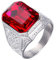 PAURO Herren Edelstahl Jahrgang Hochzeit Versprechen Rubin Ring mit Großem Stein Silber Rot Größe 65 (20.7)