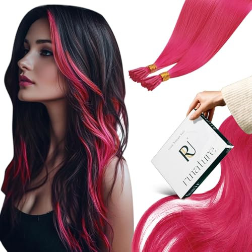 RUNATURE Extension de Cheveux Keratine Rose Extension Cheveux Humain Keratine Froide Rose Extension Keratine Remy Hair I Tip Hair Extensions 16 Pouces/40cm 25 Mèches/20g