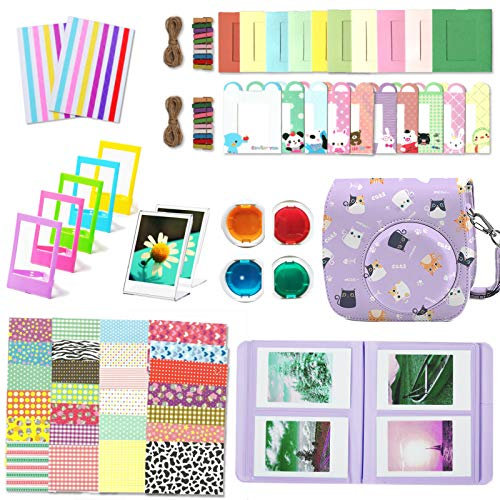 Leebotree Instantané Caméra Accessoires Compatible avec Instax Mini 12 Appareil Photo, Le Package Comprend Housse de Caméra,Album, Cadres, Autocollant de Bord and Coin (Violet Chat)