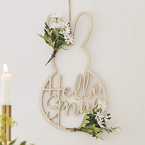 Ginger Ray Easter Wreath Wooden Bunny Daisy Crazy, Natur, 36cm (H) x 20cm (W)