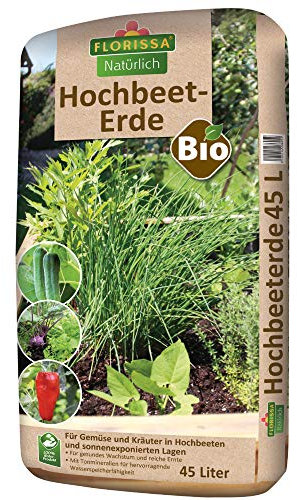 Florissa Natürlich Bio Hochbeeterde 45 L mit hervorragender Wasserspeicherfähigkeit, für Gemüse und Kräuter