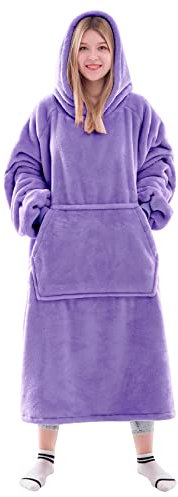 Waitu Tragbare Decke, Sweatshirt, Geschenke für Damen und Herren, super warme und gemütliche Decke, Hoodie, dicke Flanelldecke mit Ärmeln und riesiger Tasche – Lila