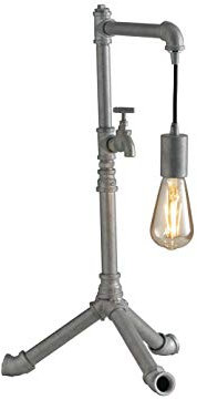 Luce Design Außergewöhnliche 1 flammige LED Tischleuchte im Industrielook mit Wasserrohr Zink Rostoptik