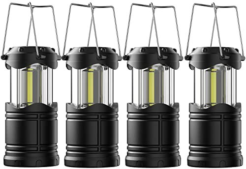 Lichamp LED Camping Lantern, 4 Pack Battery Powered Flashlight for Power Outages, Portable Collapsible Hanging Light Essential for Home, Outdoor, Emergency Lamp Survival Kit Gear for Hurricane, Black