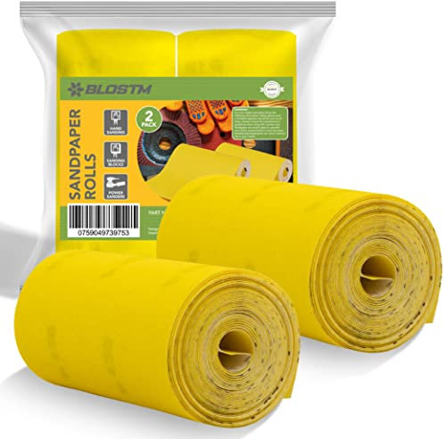BLOSTM Jeu de Papier à Rouleaux Abrasifs P120 & P180 Abrasivité Moyenne Et Fine Finition Professionnelle Papier De Verre Bois - 5m