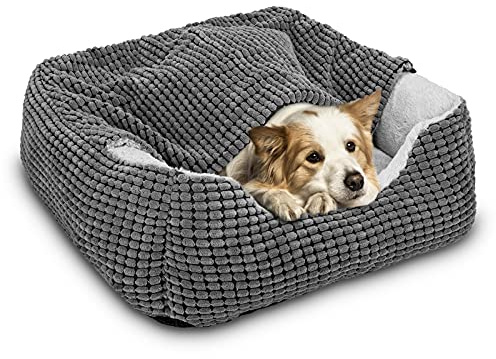 GASUR Hundebetten für große, mittelgroße und kleine Hunde, rechteckige Höhle mit Kapuze, Welpenbett, luxuriös, Anti-Angst, Wärme und maschinenwaschbar (XL, Grau)