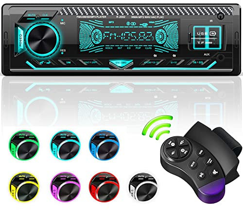 RDS Autoradio Bluetooth vivavoce, DAZZMO 1 DIN universale Auto Radio Stereo con Volante Telecomando, 4 x 65W Autoradio con lettore MP3 e due porte USB, Supporta FM/AUX/TF/WMA/WAV, 7 Luci Colori