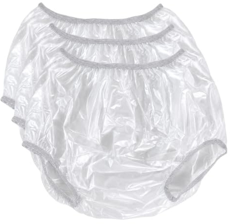 Inkontinenzhose für Erwachsene, Vinyl, wasserdicht, zum Überziehen, extra wasserdichter Schutz, zum Überziehen, mit Windeln und Slips, Transparent, L