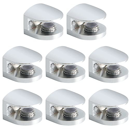 Sayayo Chrome Glass Shelf Brackets Glass Shelf Support Wall Mounted Metal Glass Clamp, Adaptive 5-8MM Thickness Glass, 8 Pcs, EBL1010-8P