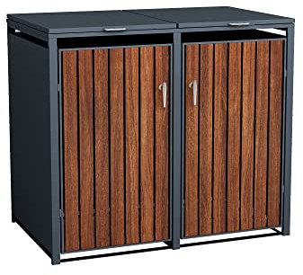 My-MÜLLTONNE Coffre à poubelles DIY - Anthracite - Aspect Bois - pour 2 bacs(Cache-Poubelle)