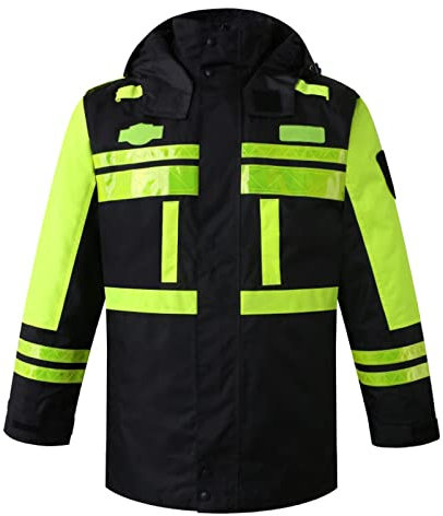 QIULAO Giacca Invernale Riflettente ad Alta Visibilità, Abbigliamento di Sicurezza sul Lavoro Impermeabile da Uomo, con Cappuccio, Fodera Rimovibile, Calore in Lana di Seta, Giubbotto Bomber Rifletten