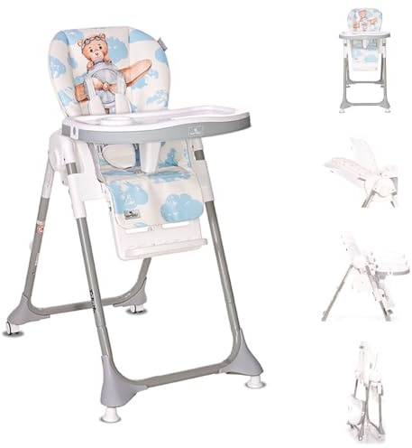 Lorelli Kinderhochstuhl Felicita, faltbar, verstellbar, 5-Punkt-Gurt, 2 Räder, Farbe:blau Bär