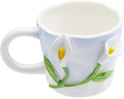 Szoyeay 3D-Blumen-Kaffeetasse, Calla-Lilie, Keramikbecher, 340 ml, niedlich, handgefertigte Tassen, Weihnachten, Geburtstagsüberraschung für Freunde, Familie oder Blumenliebhaber (weiße Calla-Lilie)