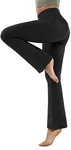 HomyComy Donna Pantaloni Bootleg da Yoga a Vita Alta Controllo di Pancia Elastico Eleganti Pantaloni da Donna Bootcut per Pilates Danza Fitness Palestra Allenamento Nero M