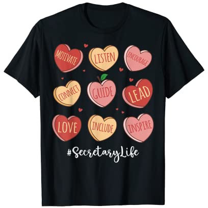 Retro Herzen Schule Sekretär Leben lustig Valentinstag T-Shirt