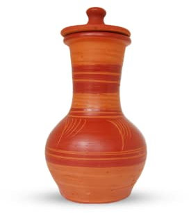 Uncommon Attractive Handmade Design 2L Luxury Look Clay Water Pot with Lid for Best Gift Item, Home/Hotel Kitchen Table Decor Natural Cool Save Storage Jugs