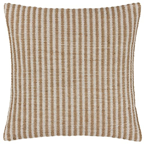 Yard Organik Stripe Feather Filled Cushion (Natural, 45 x 45 cm) | Woven cotton stripe design with a relaxed texture with a plump feather filling for natural, contemporary styling