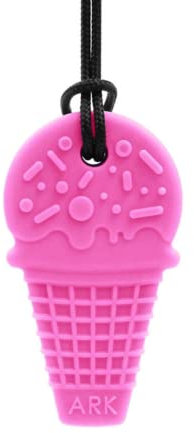 ARK® Kauhalskette in verschiedenen Stärken und Formen mit einstellbarer Abreißleine und ATC Pflegeanleitung - Sensory Halskette, Beißblock, Kauen, Zahnen, Autismus (Eiswaffel, fest pink)